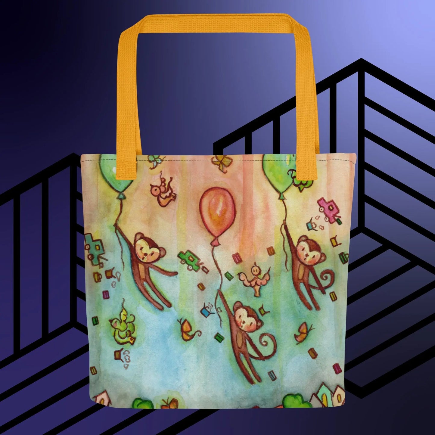 All-Over Print Tote Bag (releasing the monkey mind through meditation)