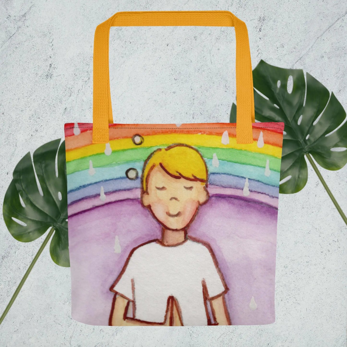 All-Over Print Tote Bag (meditating underneath a rainbow)