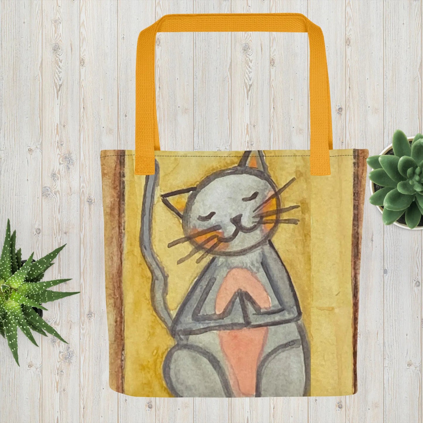 All-Over Print Tote Bag (cat meditating - brown background)