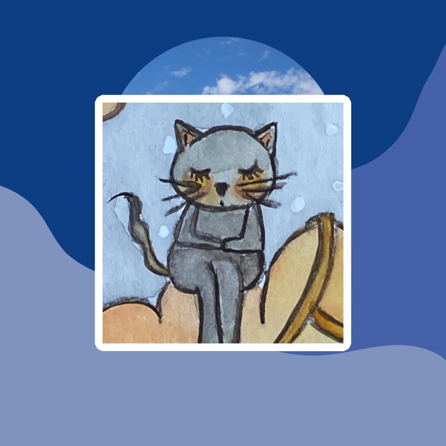 Magnet (cat meditating on a cloud - blue background)