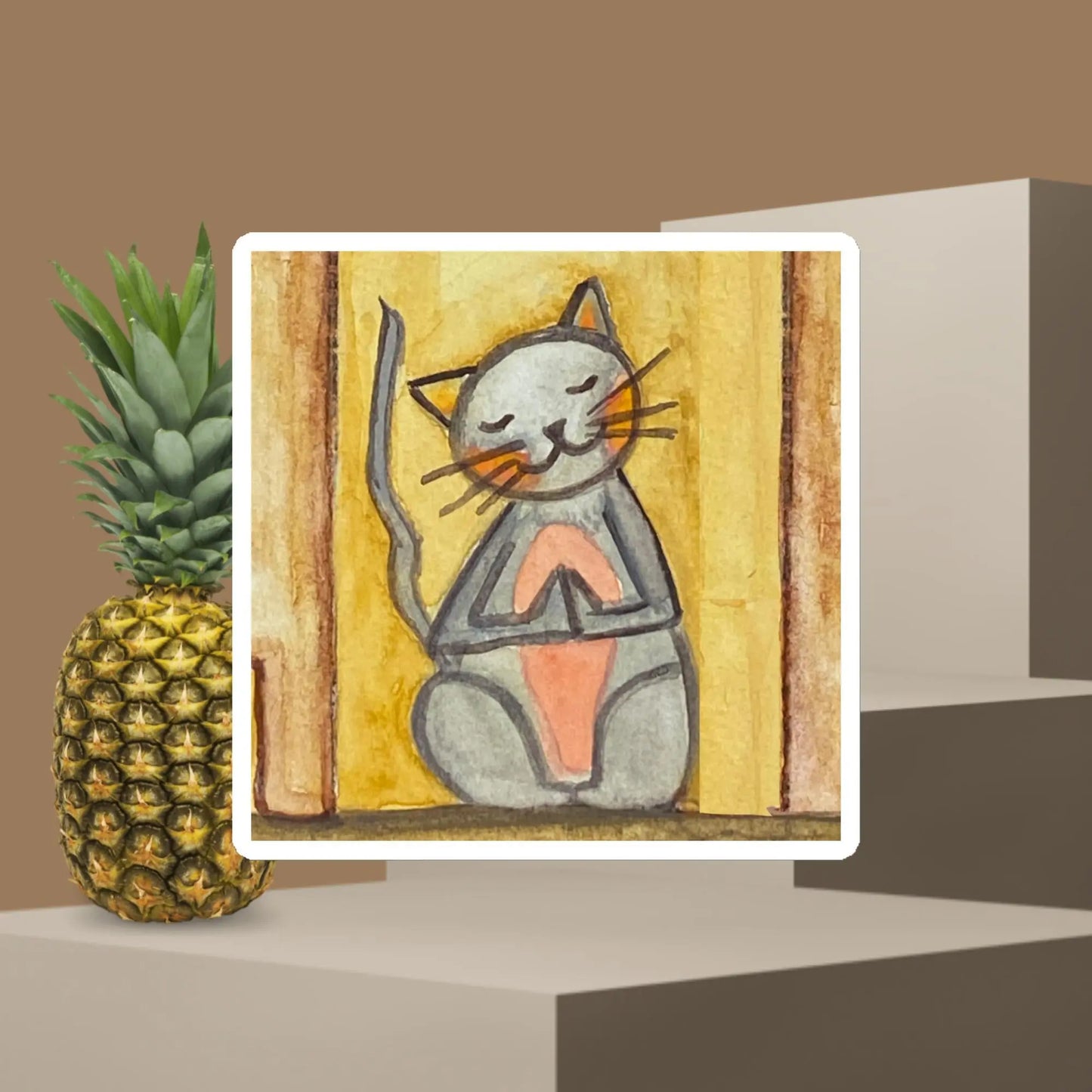 Magnet (cat meditating - brown background)
