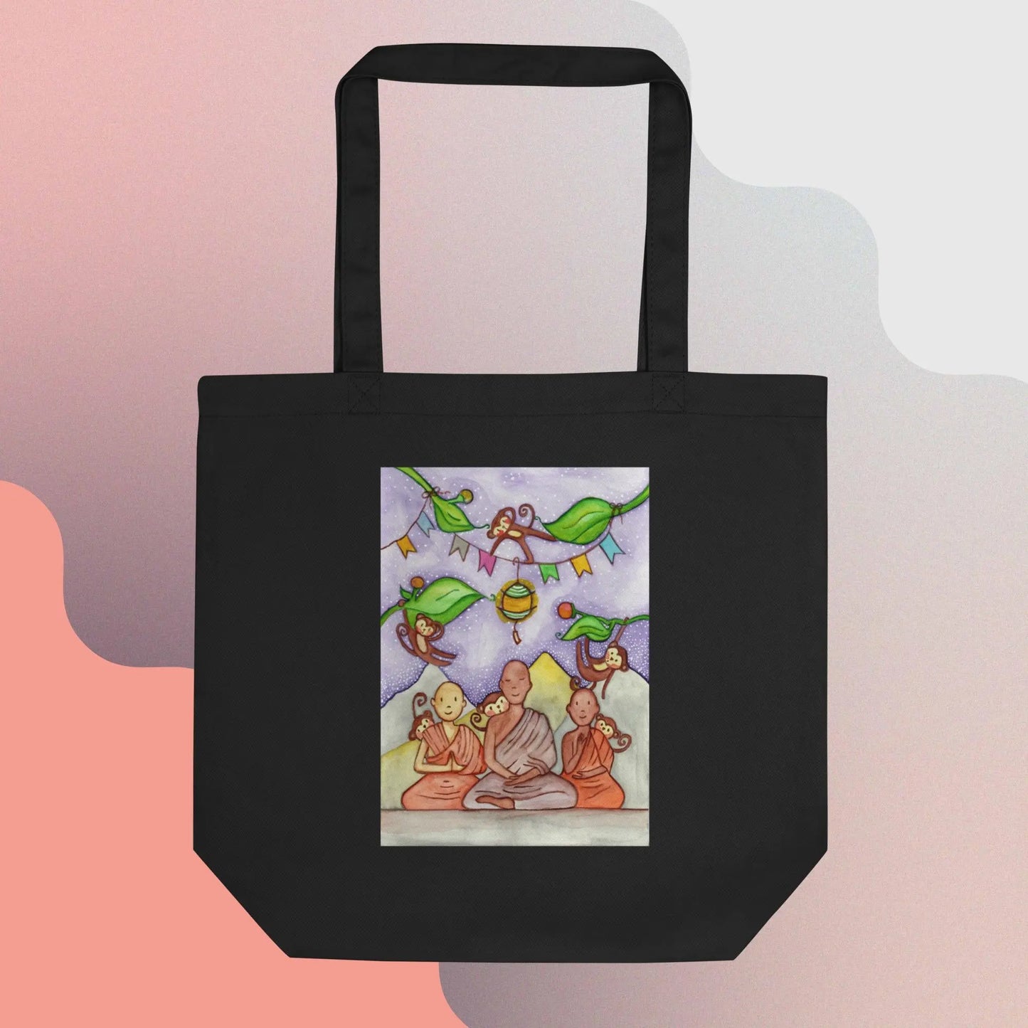 Eco Tote Bag (young monks learning to calm the monkey mind)