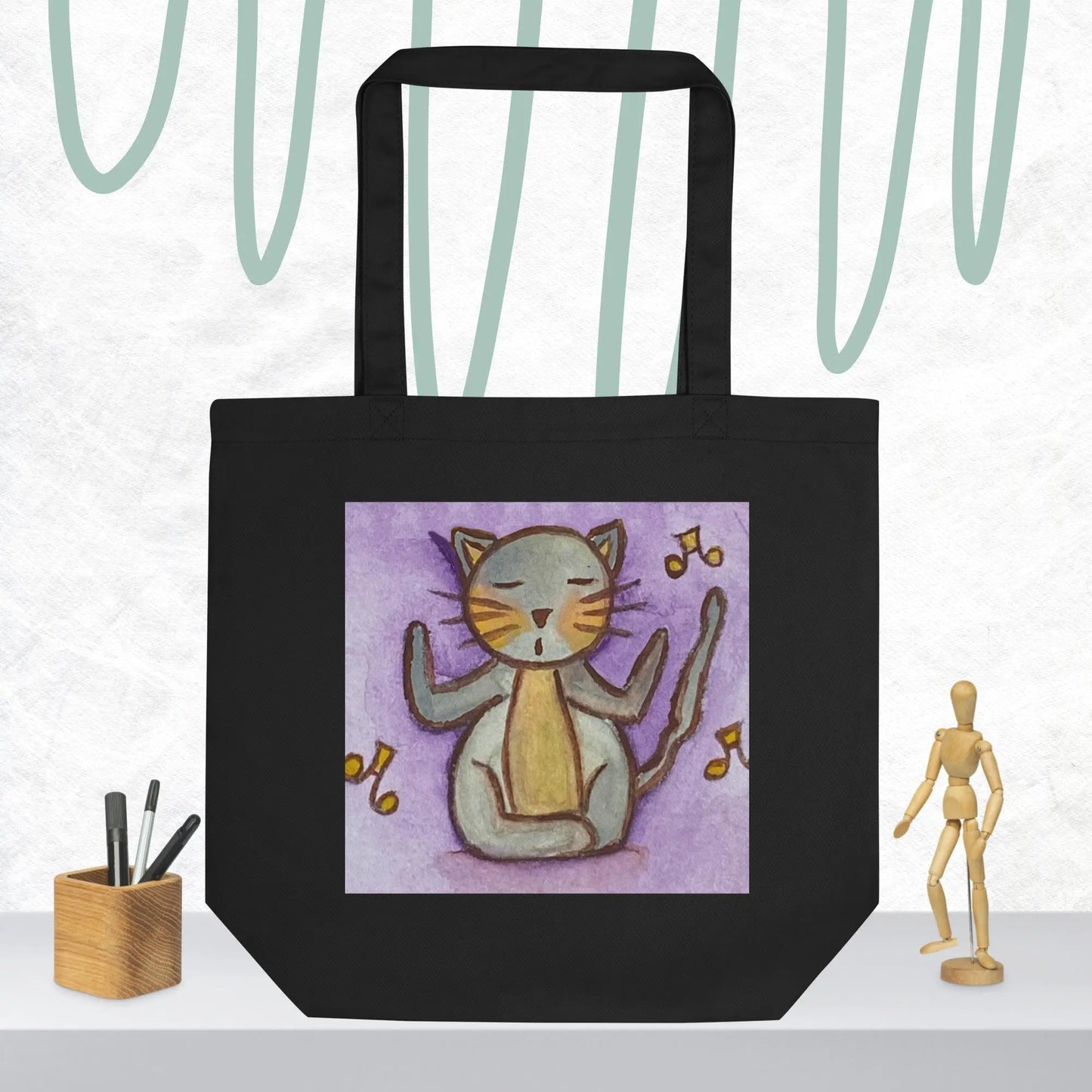 Eco Tote Bag (cat chanting - purple background)