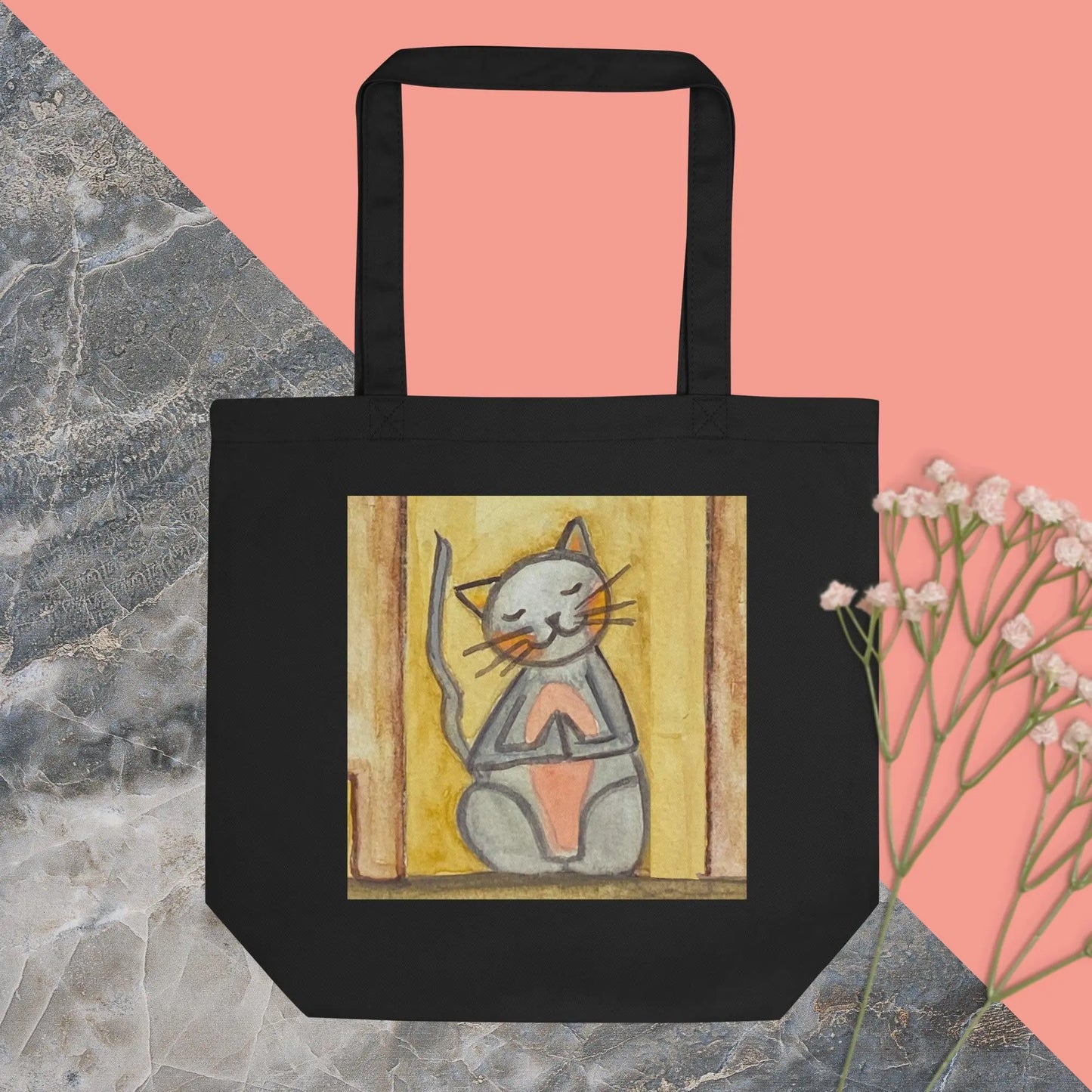 Eco Tote Bag (cat meditating - brown background)