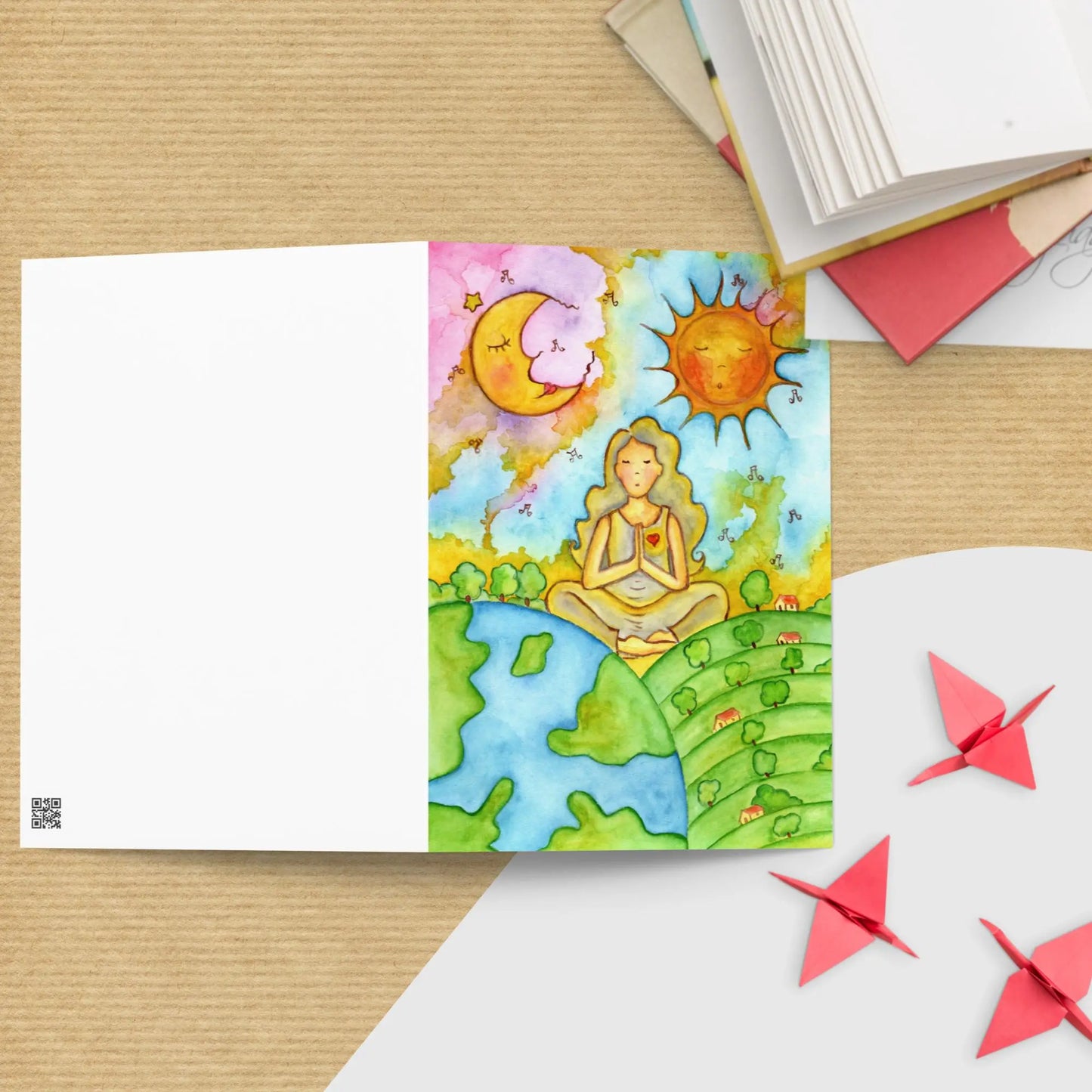 Greeting Card (meditating beneath the sun and moon)