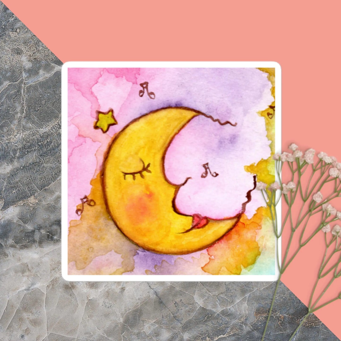 Bubble-Free Sticker (the moon meditating - pink background)