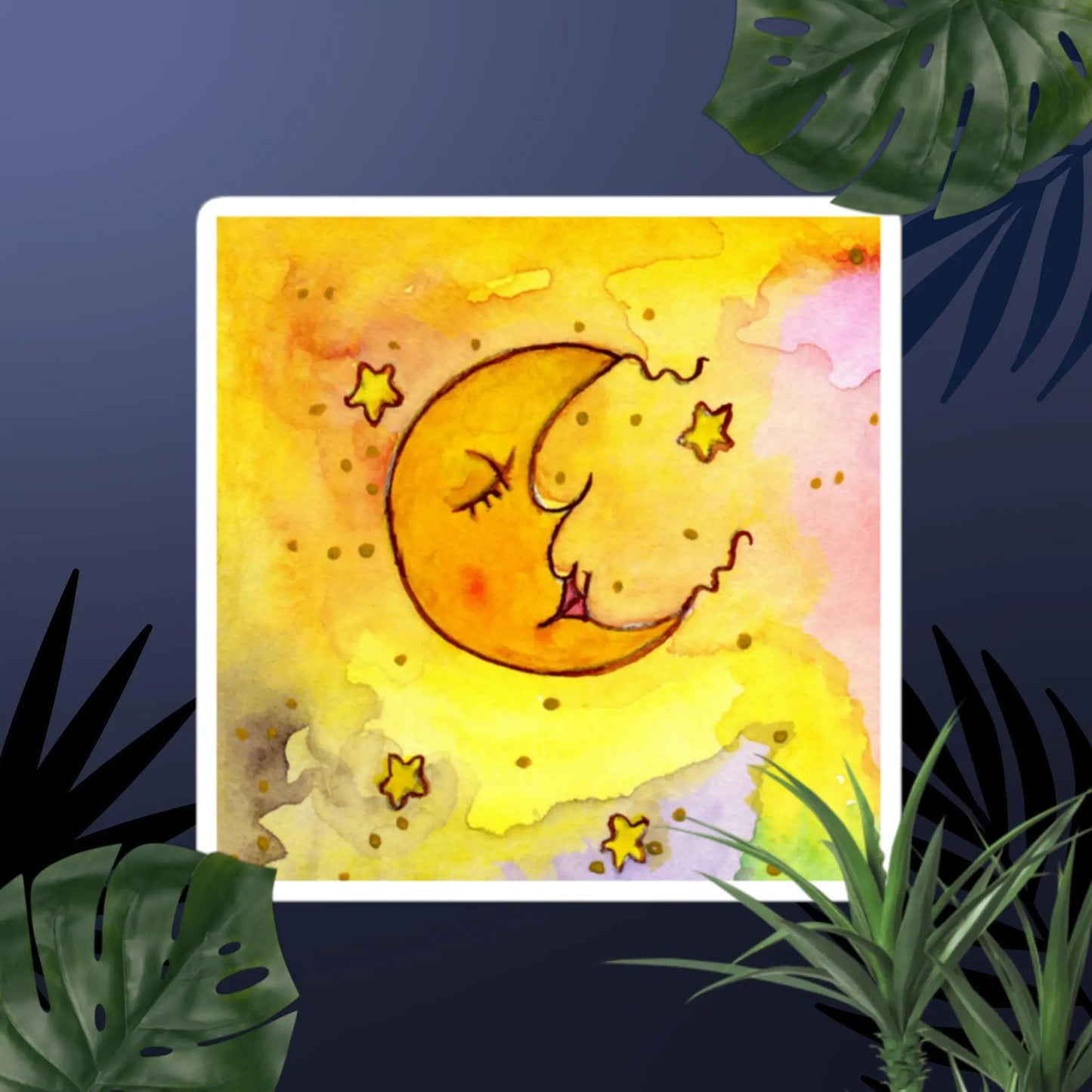 Bubble-Free Sticker (the moon meditating - yellow background)