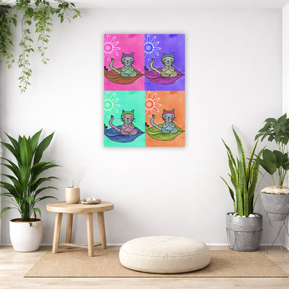 Meditating Cat Color Grid – Vibrant Mindfulness Cat Art Print