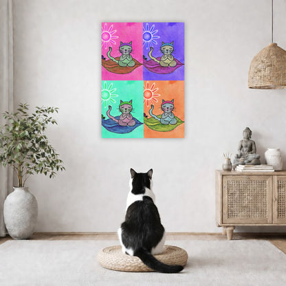 Meditating Cat Color Grid – Vibrant Mindfulness Cat Art Print