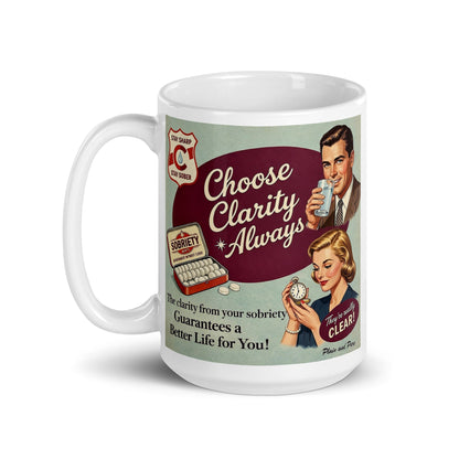 Mug with vintage-style advertisement graphic on a white background. The caption is guarantees a better life for you!