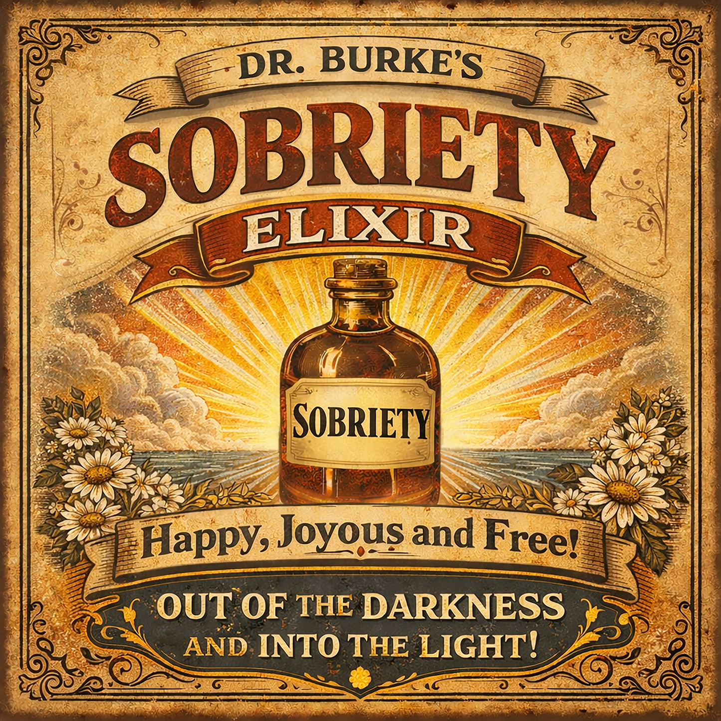 Thumbnail of a Vintage 19th century sobriety elixir coffee mug design featuring antique apothecary bottle labeled sobriety with retro Victorian typography and inspirational recovery message.