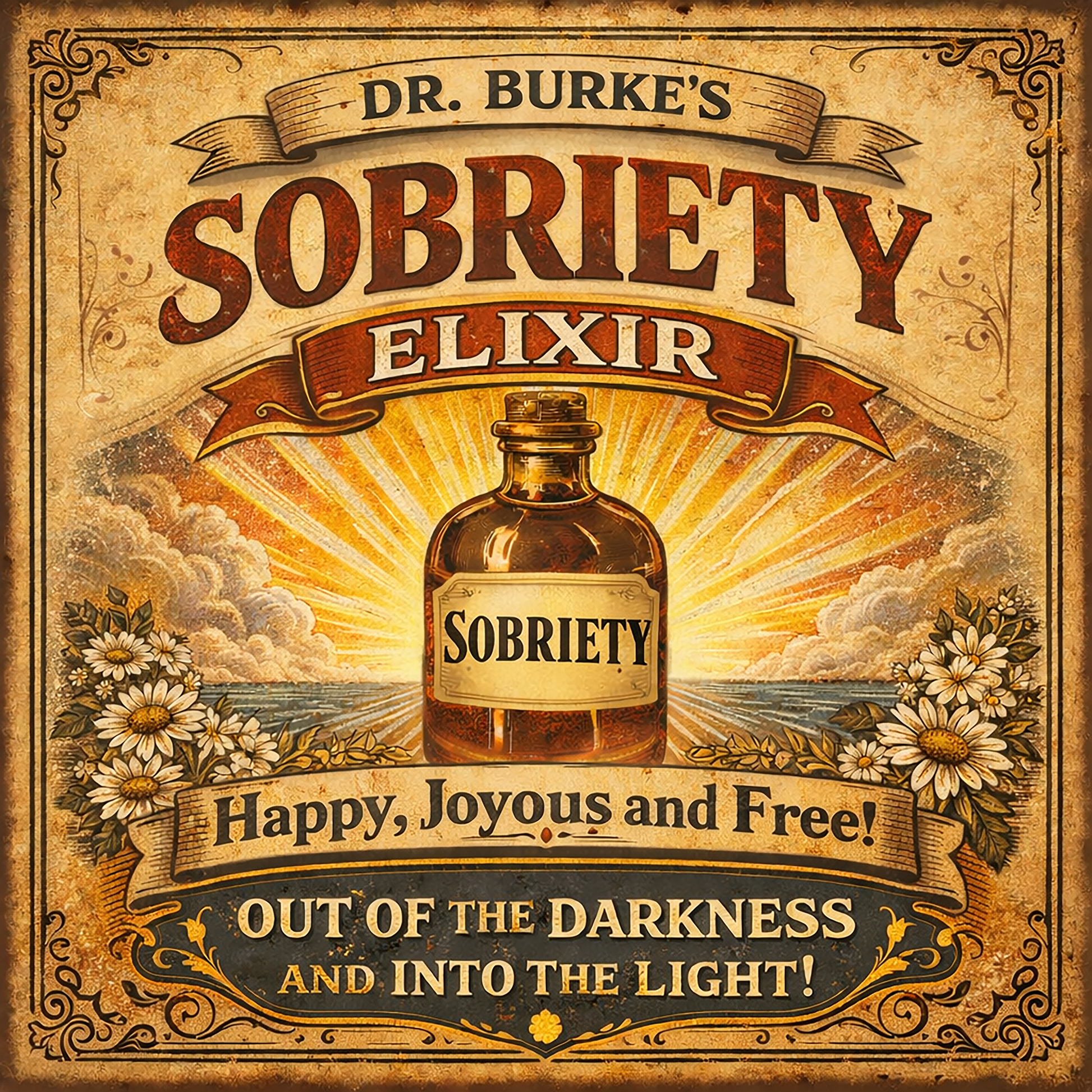 Thumbnail of a Vintage 19th century sobriety elixir coffee mug design featuring antique apothecary bottle labeled sobriety with retro Victorian typography and inspirational recovery message.