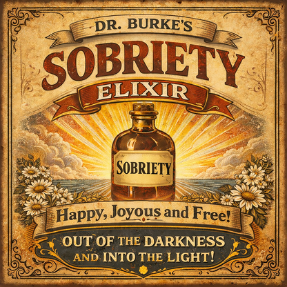 Thumbnail of a Vintage 19th century sobriety elixir coffee mug design featuring antique apothecary bottle labeled sobriety with retro Victorian typography and inspirational recovery message.