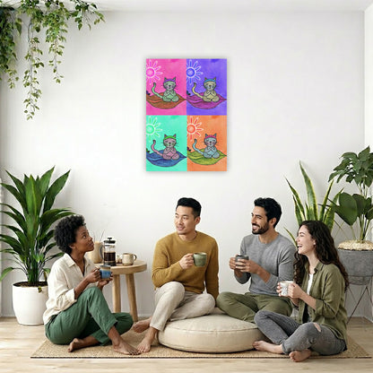 Meditating Cat Color Grid – Vibrant Mindfulness Cat Art Print