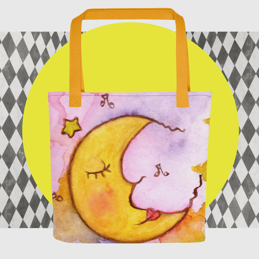 All-Over Print Tote Bag (the moon meditating - pink background)