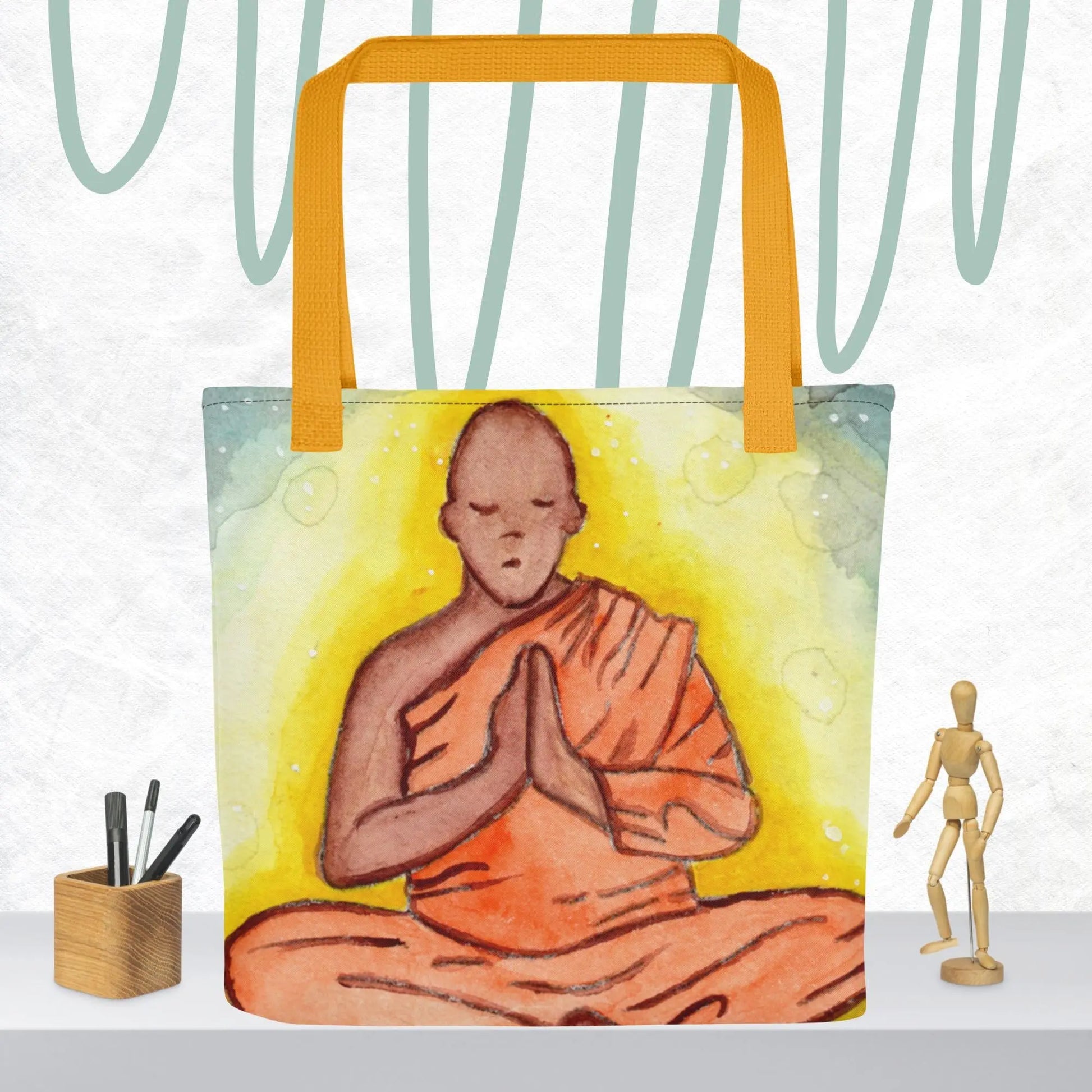 All-Over Print Tote Bag (monk meditating)