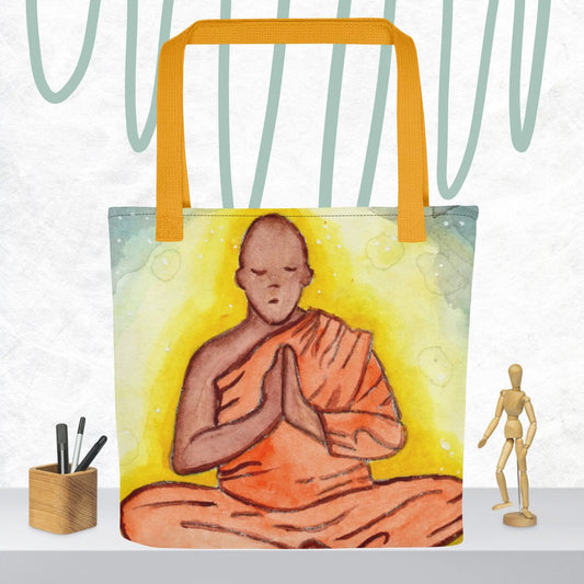 All-Over Print Tote Bag (monk meditating)