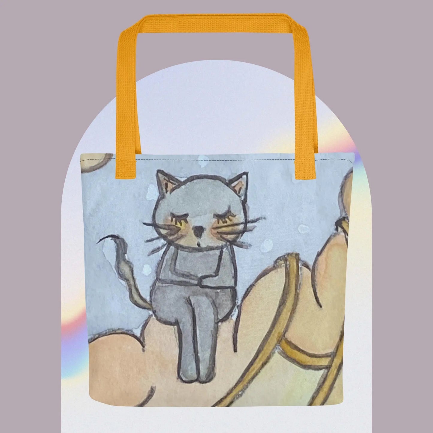 All-Over Print Tote Bag (cat meditating on a cloud)