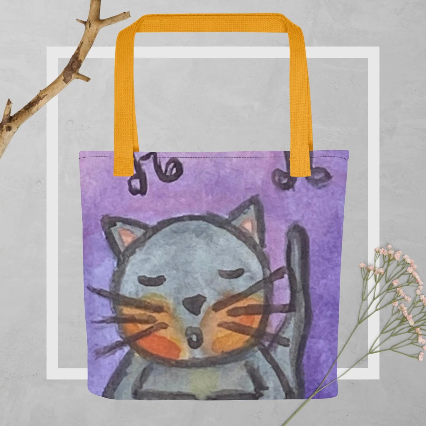 All-Over Print Tote Bag (cat chanting - purple background)