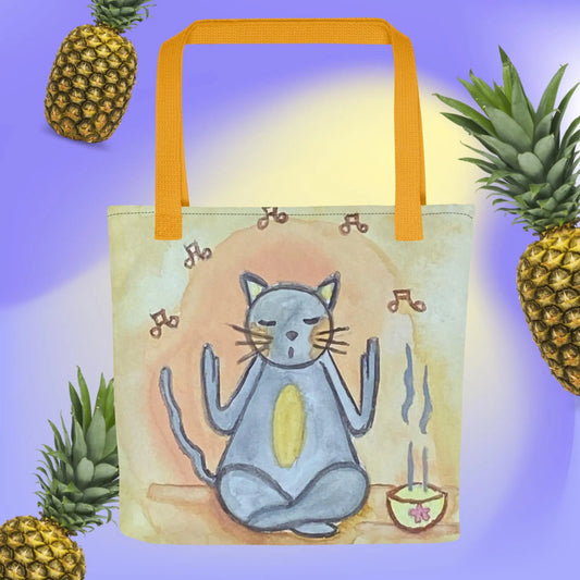All-Over Print Tote Bag (cat chanting with incense burning)