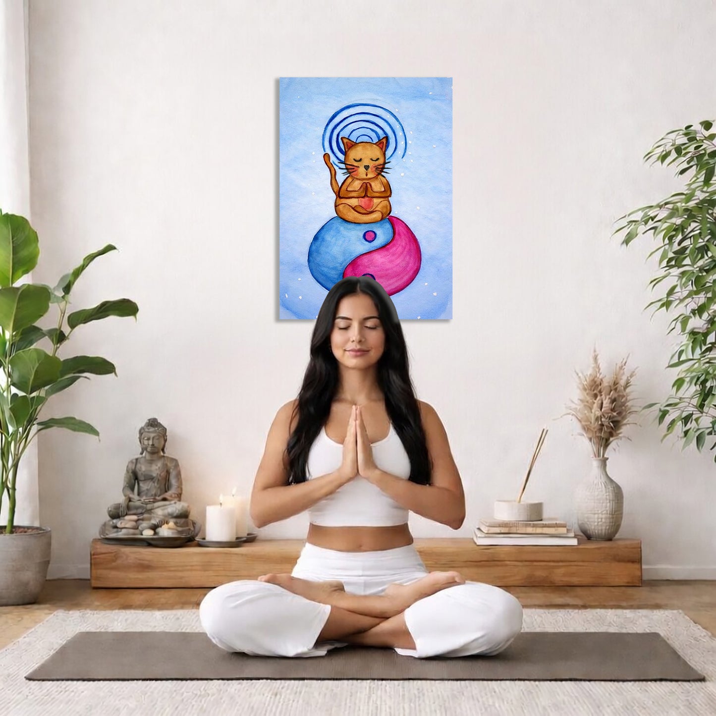 Crown Chakra Cat Canvas – Spiritual mindfulness Cat Art – Energy Wall Hanging