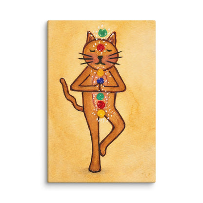 Canvas print of a cat with chakra colors on a beige background