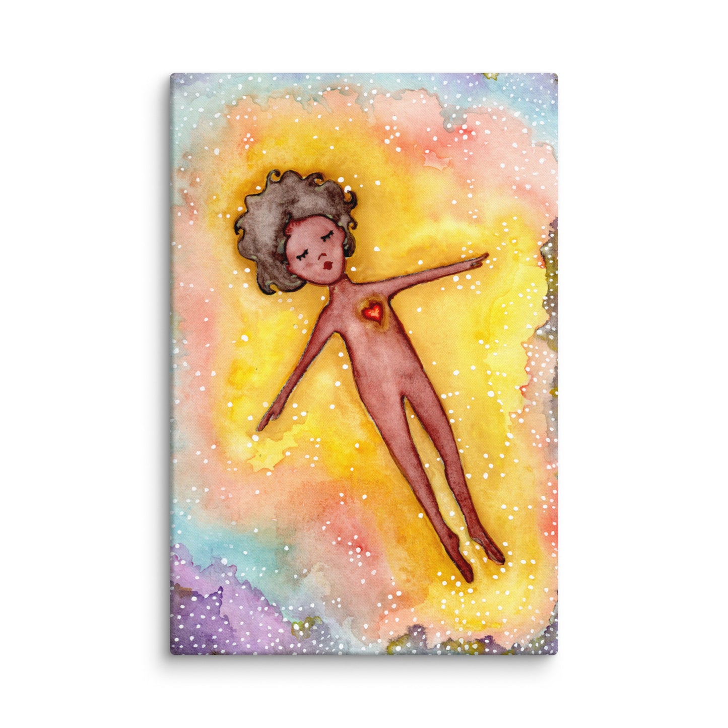 Astral body travelling in another dimension canvas poster. This is a canvas print of the original hand-painted watercolor by Brazilian artist Thaís Suizo for the LET'S MEDITATE SERIES of mediation guides.