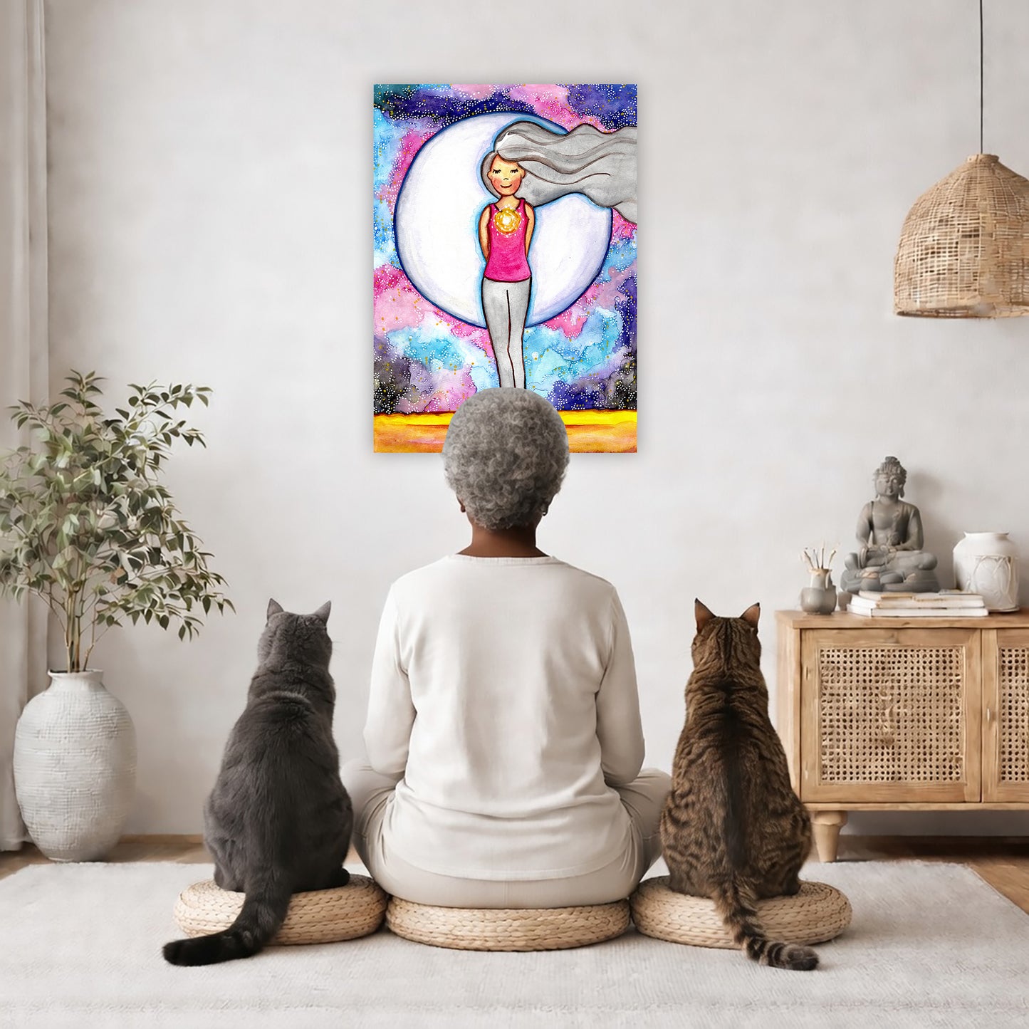 Heart Chakra Canvas Print | Glowing Anahata Watercolor Meditation Wall Art