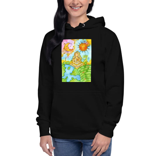 Unisex Pullover Hoodie (meditating beneath the sun and moon)