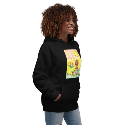 Unisex Pullover Hoodie (cat and woman meditating)