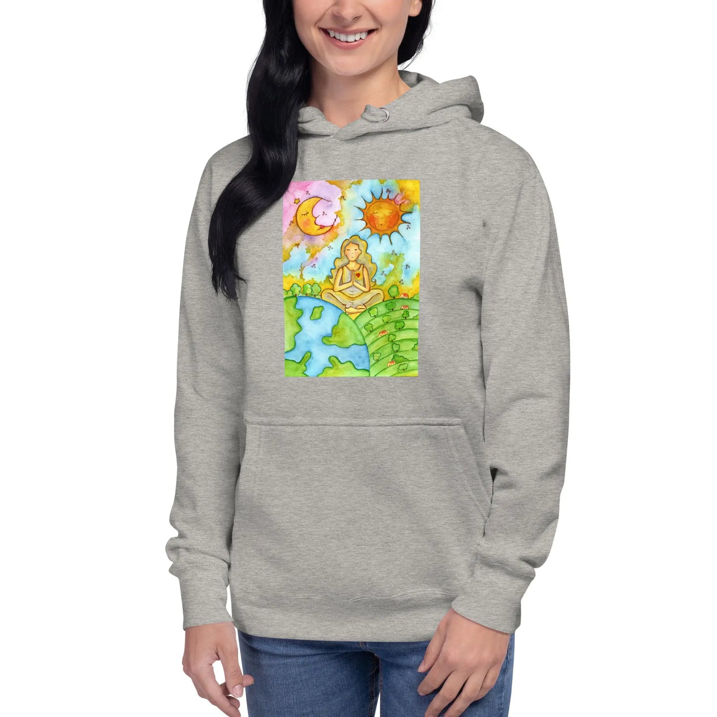 Unisex Pullover Hoodie (meditating beneath the sun and moon)