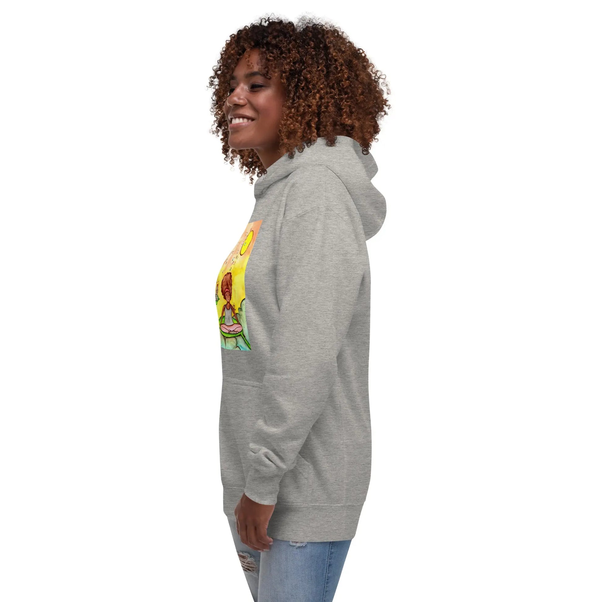 Unisex Pullover Hoodie (cat and woman meditating)