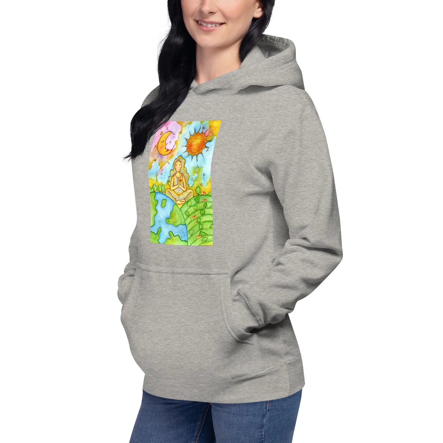 Unisex Pullover Hoodie (meditating beneath the sun and moon)