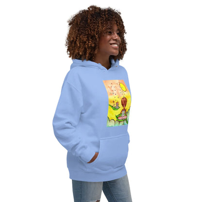 Unisex Pullover Hoodie (cat and woman meditating)
