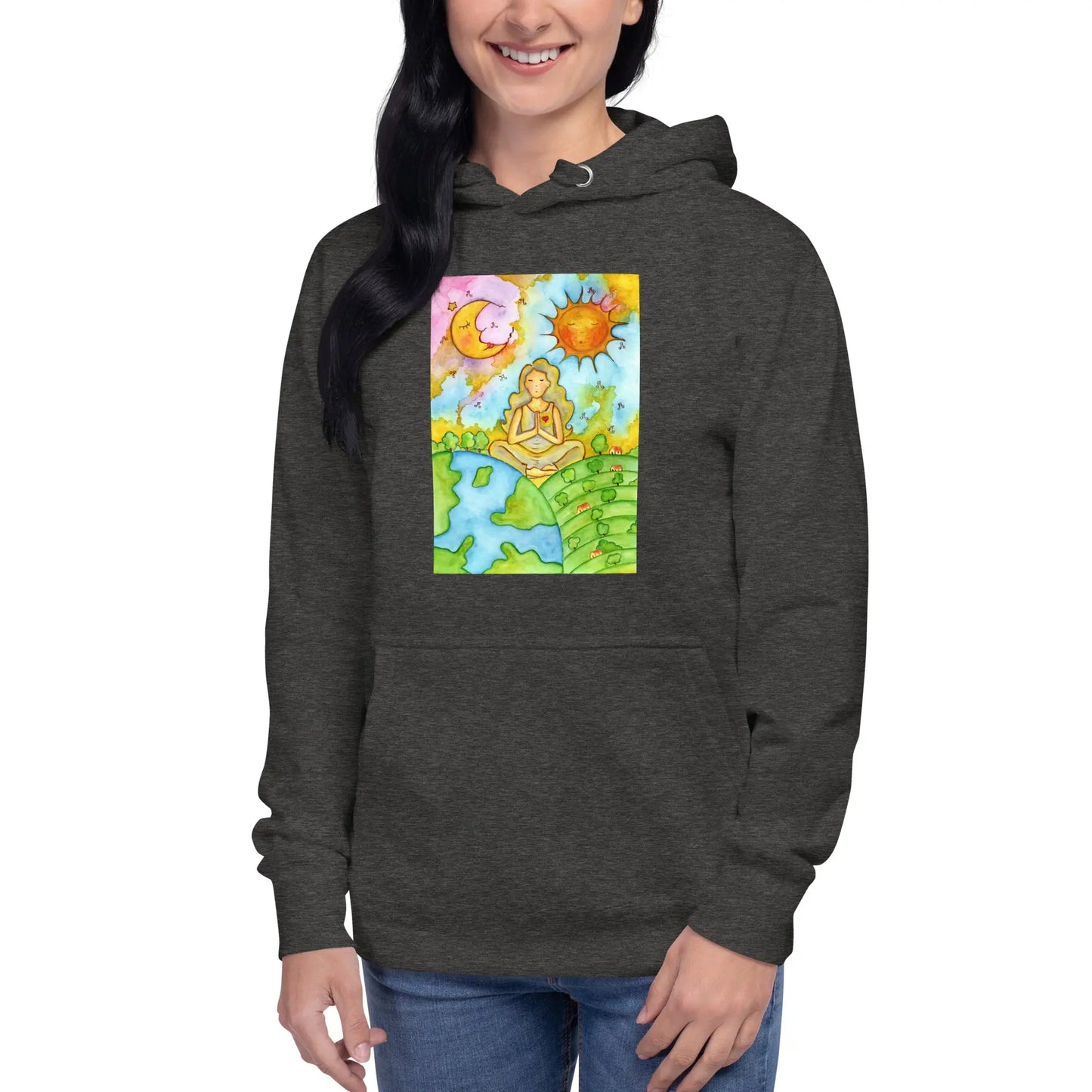 Unisex Pullover Hoodie (meditating beneath the sun and moon)