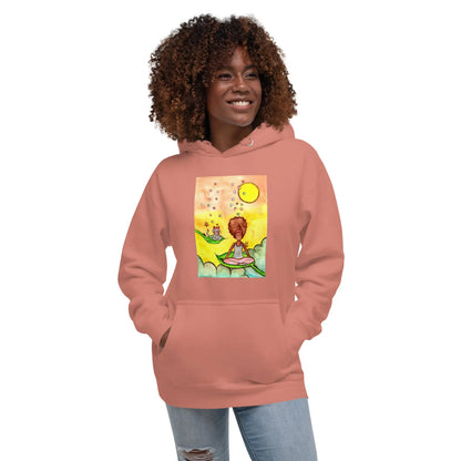 Unisex Pullover Hoodie (cat and woman meditating)