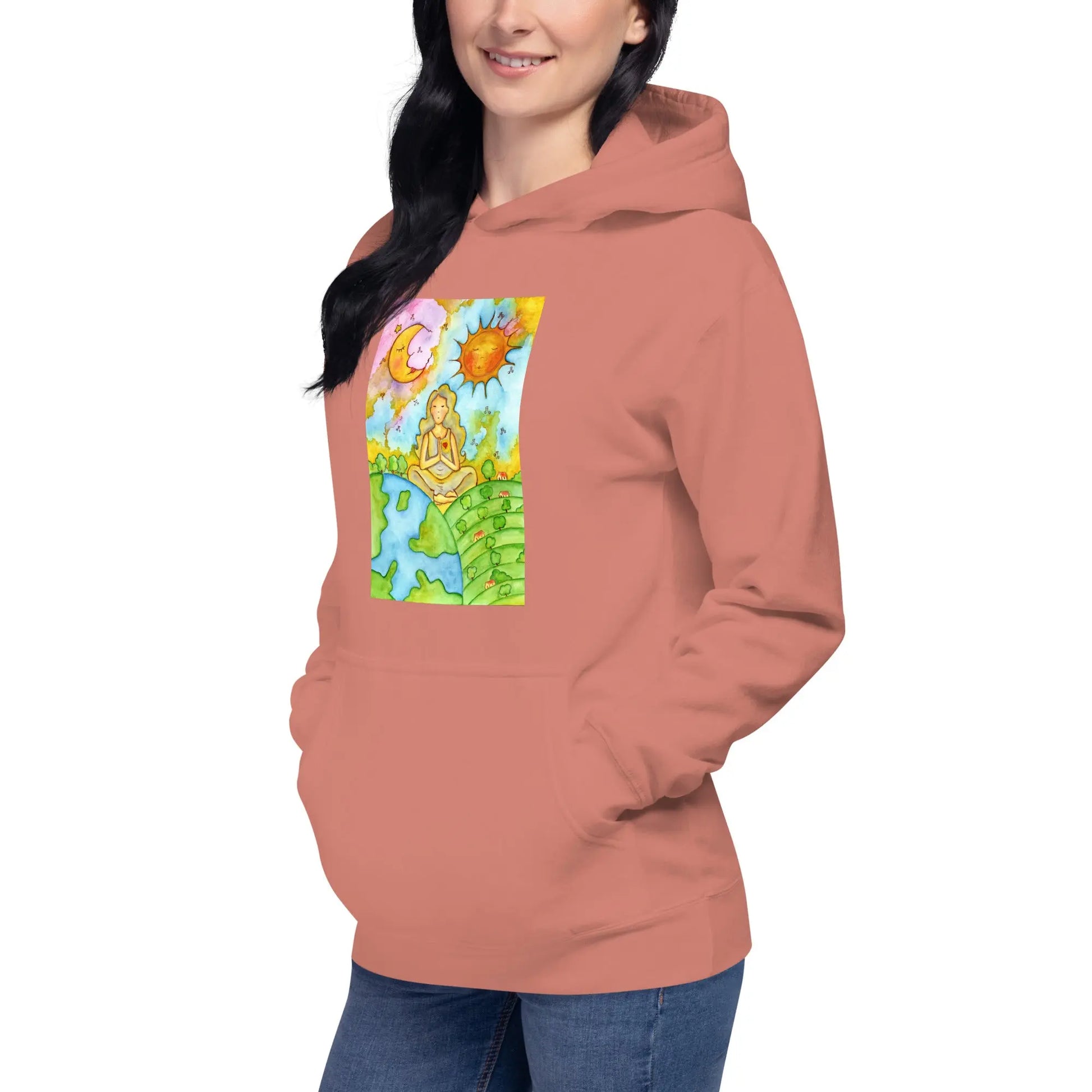Unisex Pullover Hoodie (meditating beneath the sun and moon)