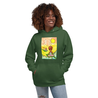 Unisex Pullover Hoodie (cat and woman meditating)