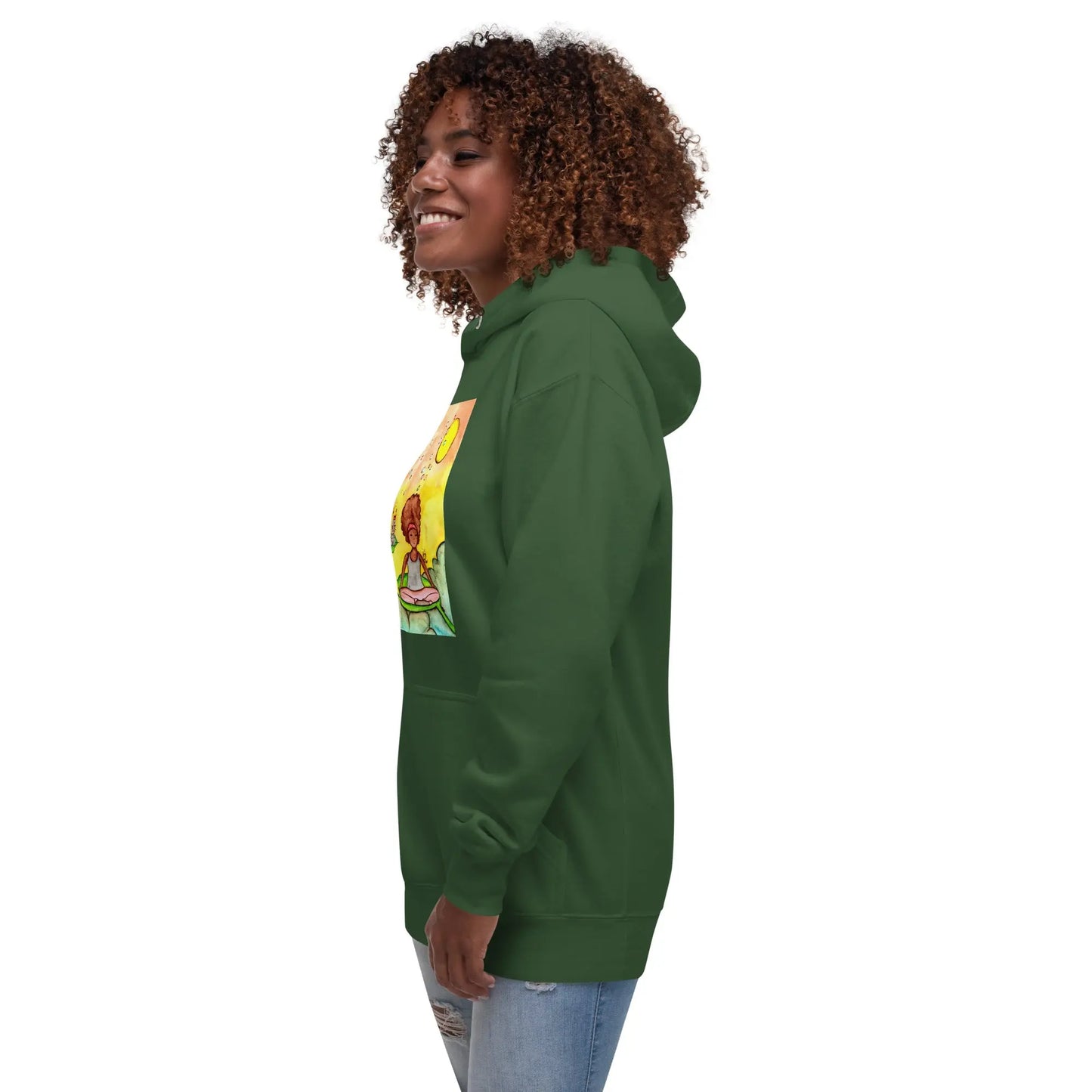 Unisex Pullover Hoodie (cat and woman meditating)