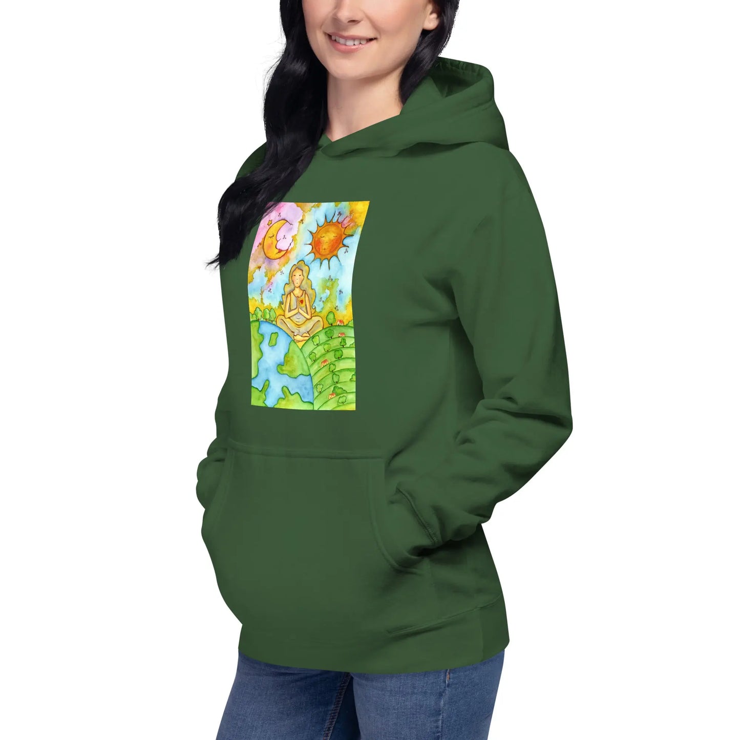 Unisex Pullover Hoodie (meditating beneath the sun and moon)
