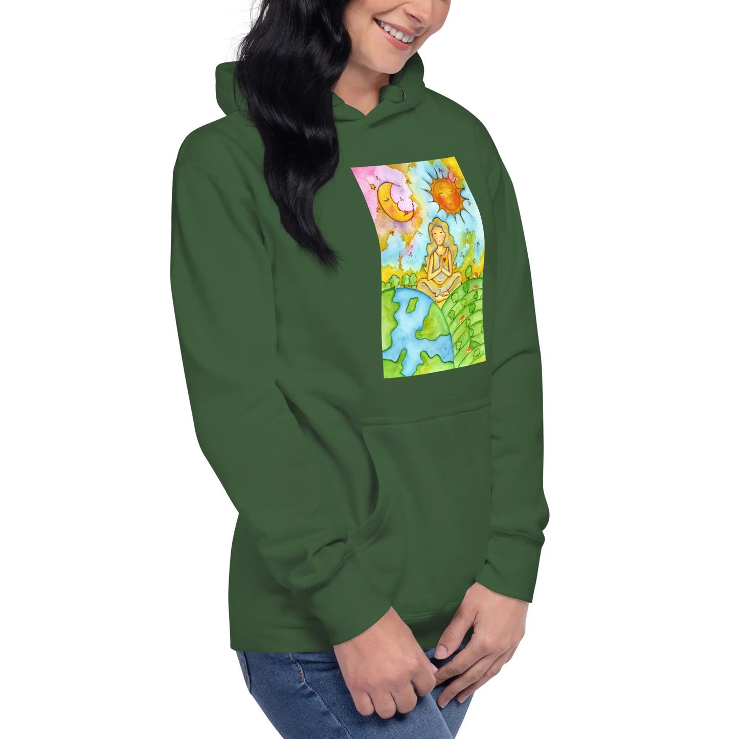 Unisex Pullover Hoodie (meditating beneath the sun and moon)
