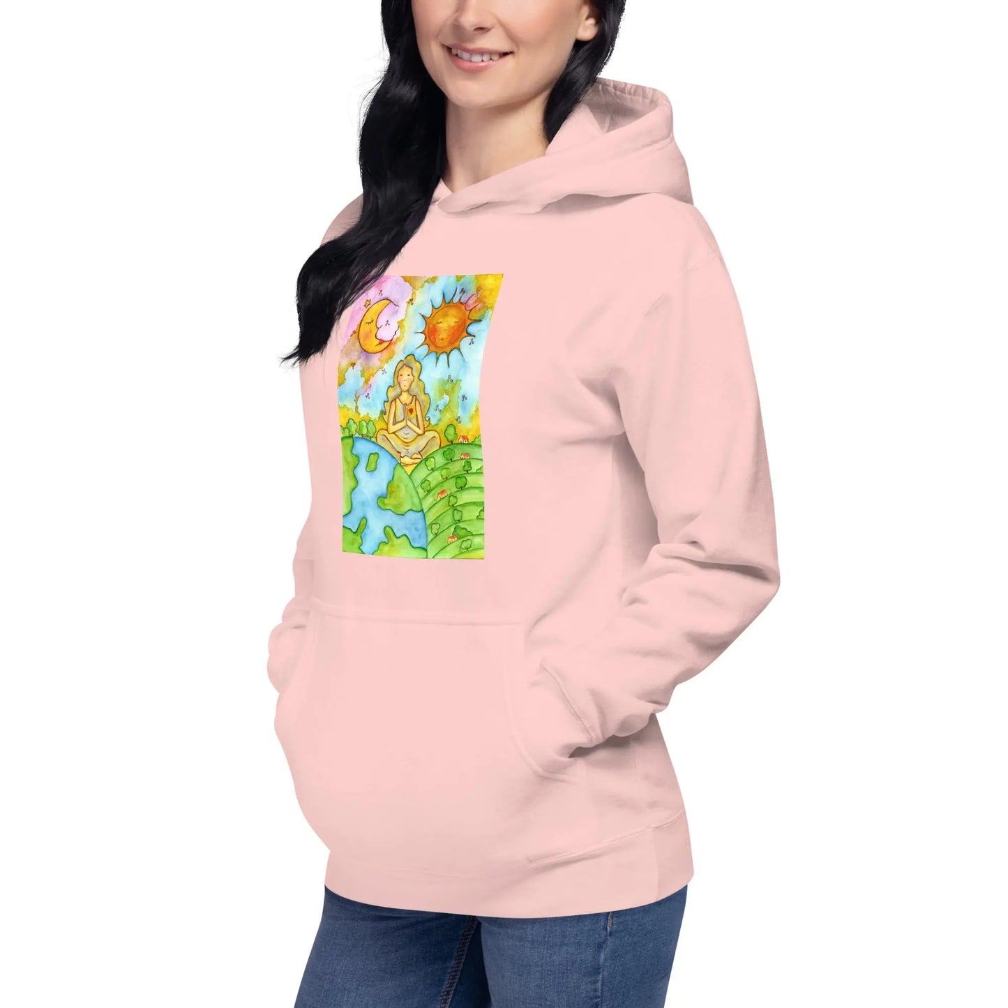 Unisex Pullover Hoodie (meditating beneath the sun and moon)
