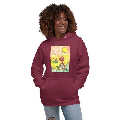 Unisex Pullover Hoodie (cat and woman meditating)