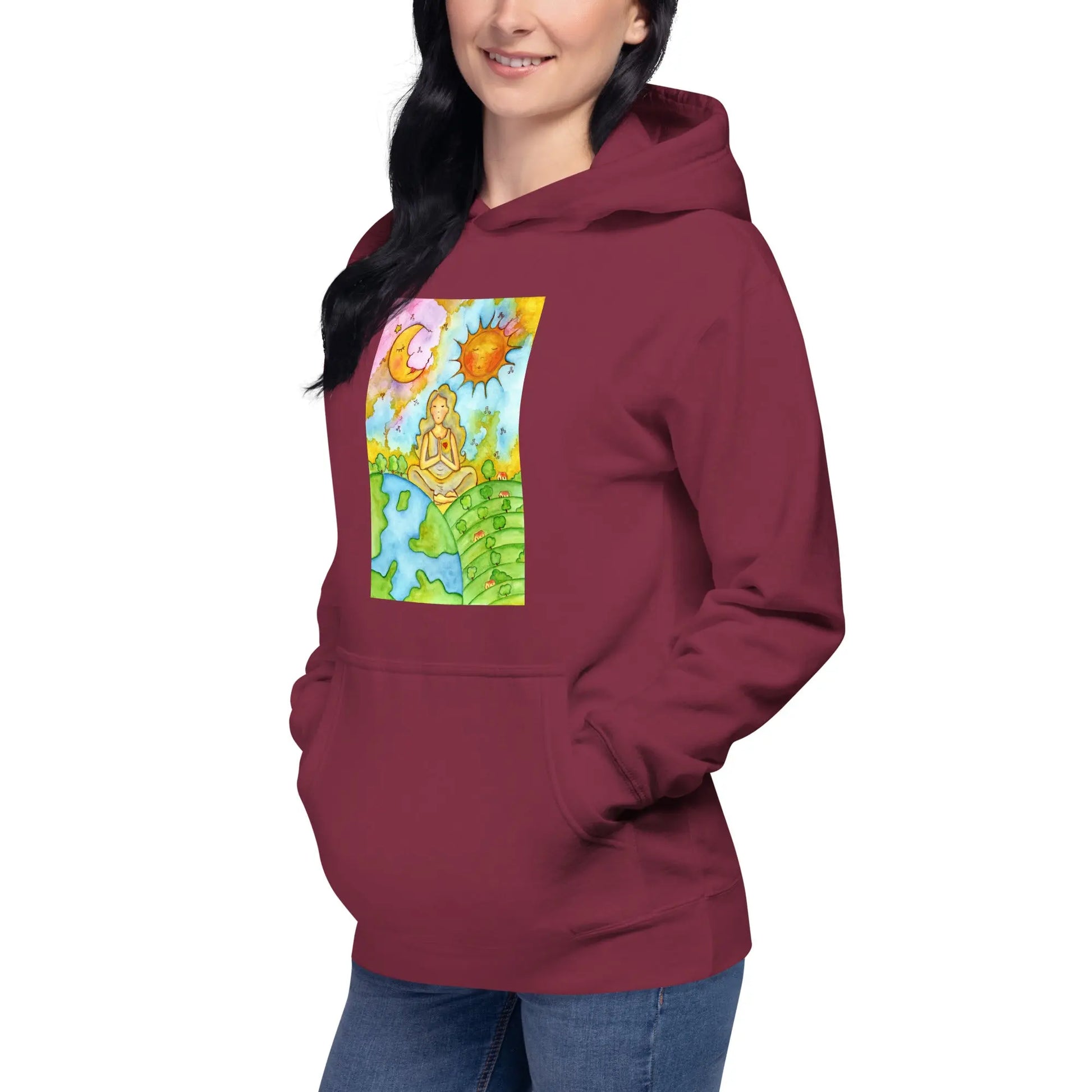 Unisex Pullover Hoodie (meditating beneath the sun and moon)