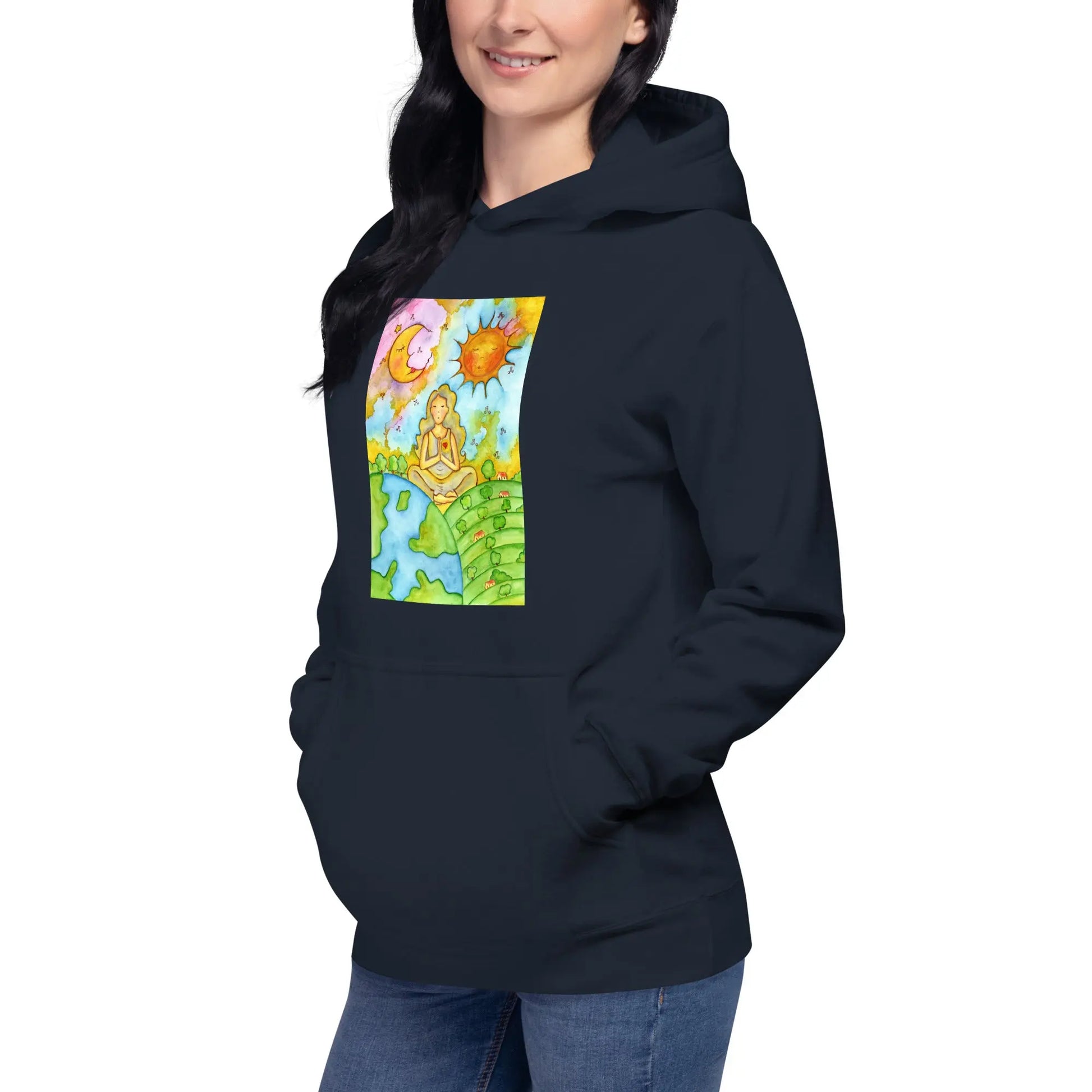 Unisex Pullover Hoodie (meditating beneath the sun and moon)