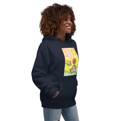Unisex Pullover Hoodie (cat and woman meditating)