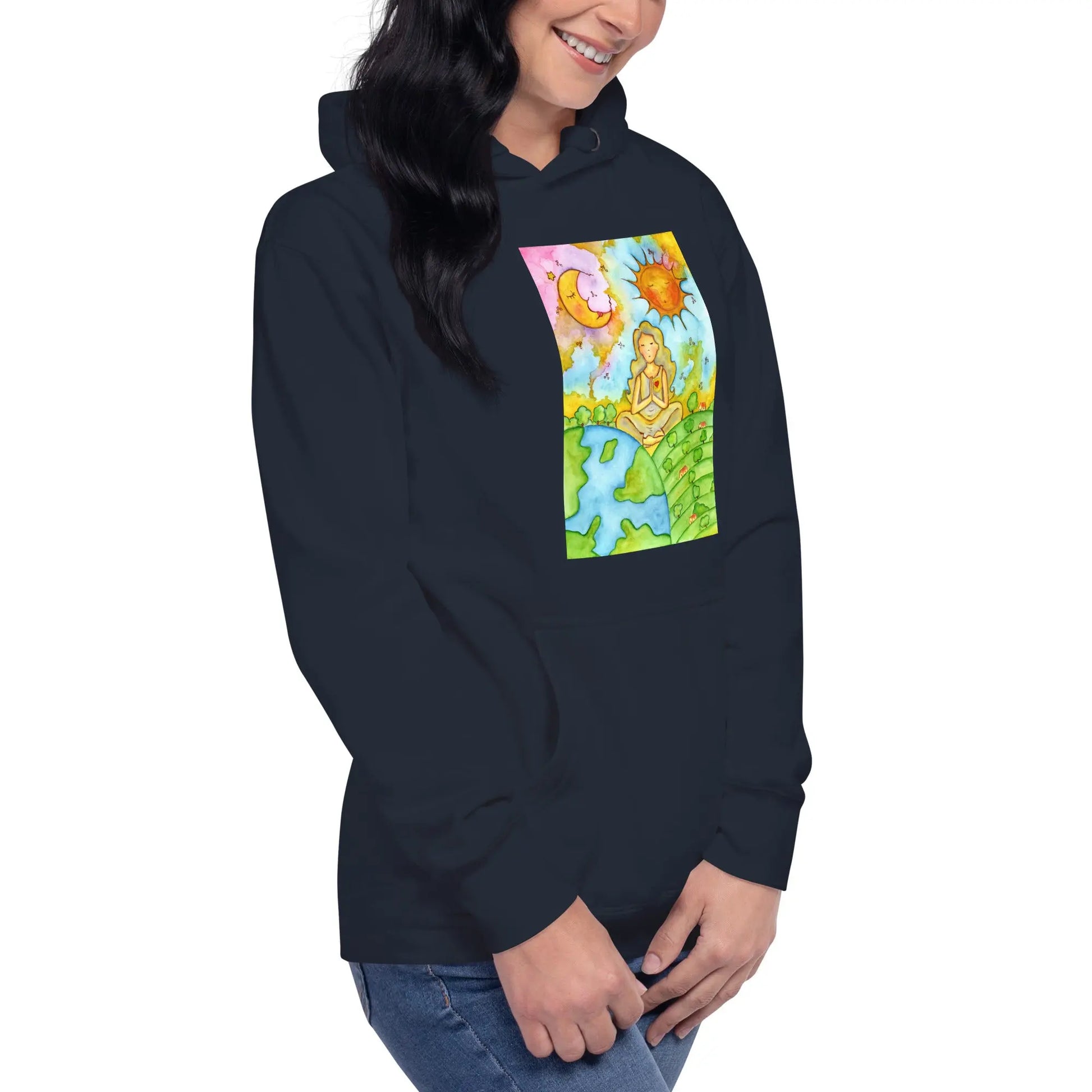 Unisex Pullover Hoodie (meditating beneath the sun and moon)