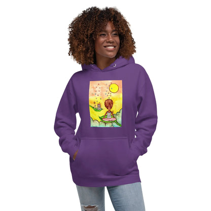 Unisex Pullover Hoodie (cat and woman meditating)