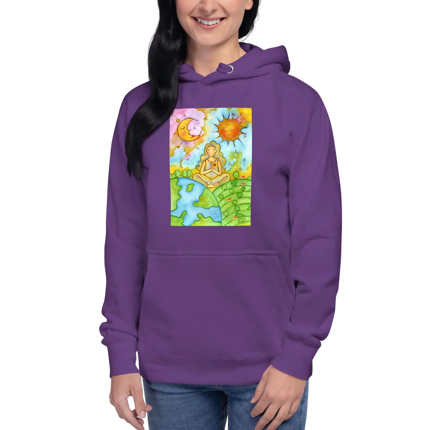 Unisex Pullover Hoodie (meditating beneath the sun and moon)