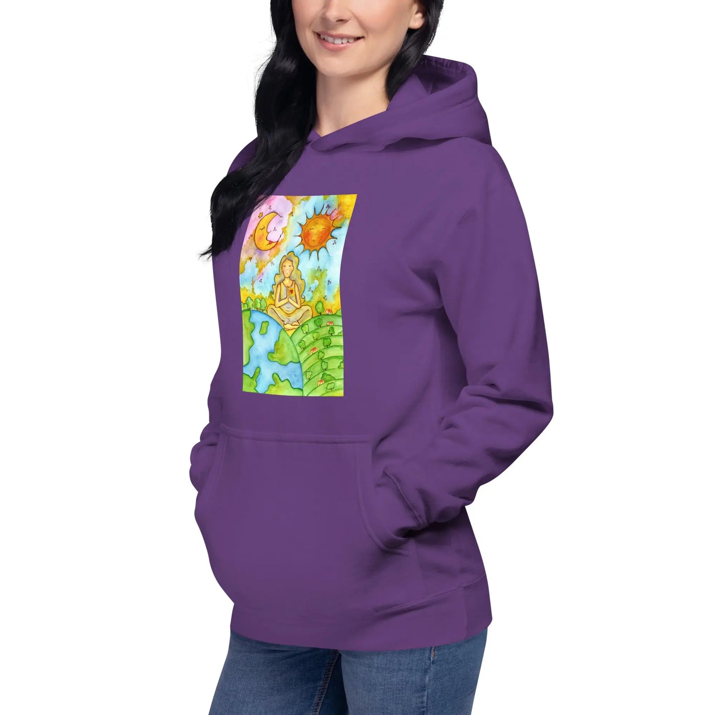 Unisex Pullover Hoodie (meditating beneath the sun and moon)